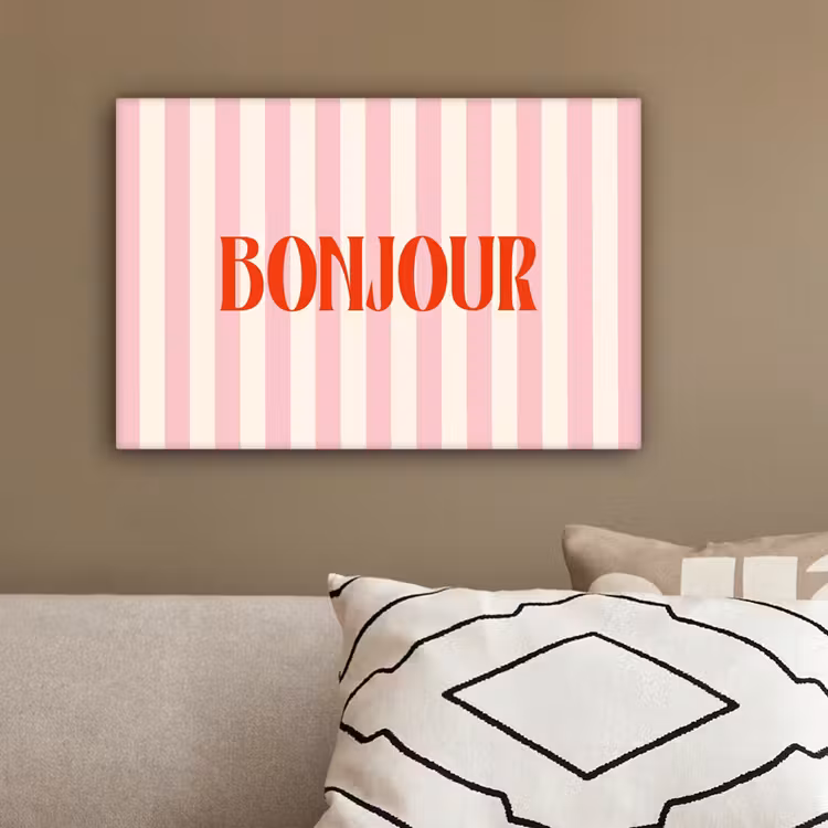 Zachtroze - Rood - Strepen - Bonjour canvas 2cm klein -sfeer3