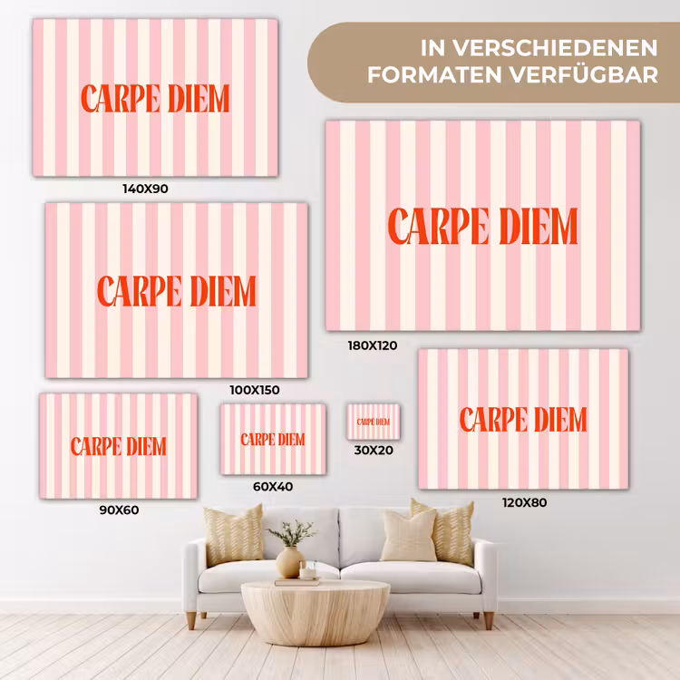 Zachtroze - Rood - Strepen - Carpe Diem canvas 2cm klein -Xsfeer8_DE