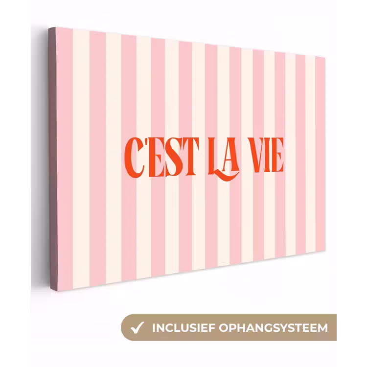 Zachtroze - Rood - Strepen - C'est La Vie canvas 2cm klein -3d