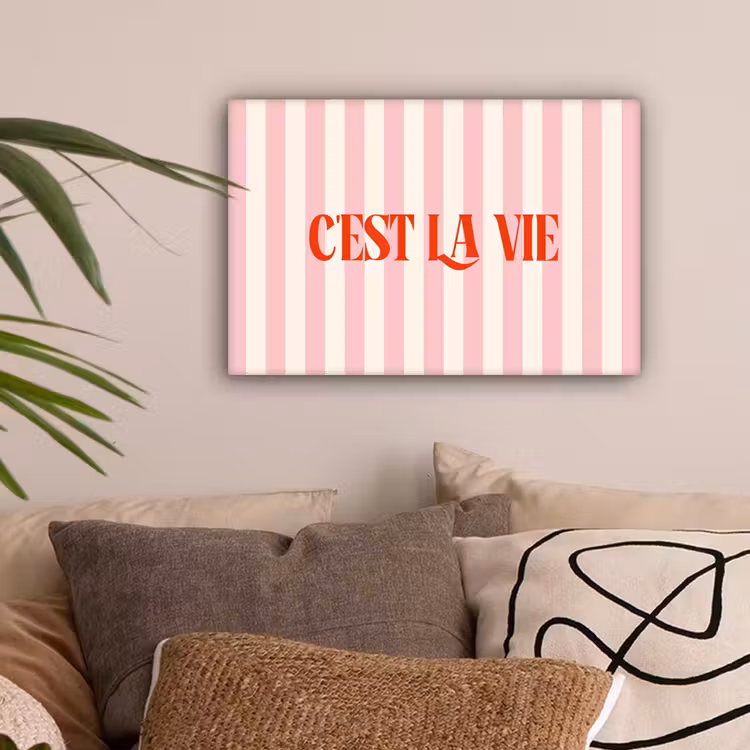 Zachtroze - Rood - Strepen - C'est La Vie canvas 2cm klein -sfeer1