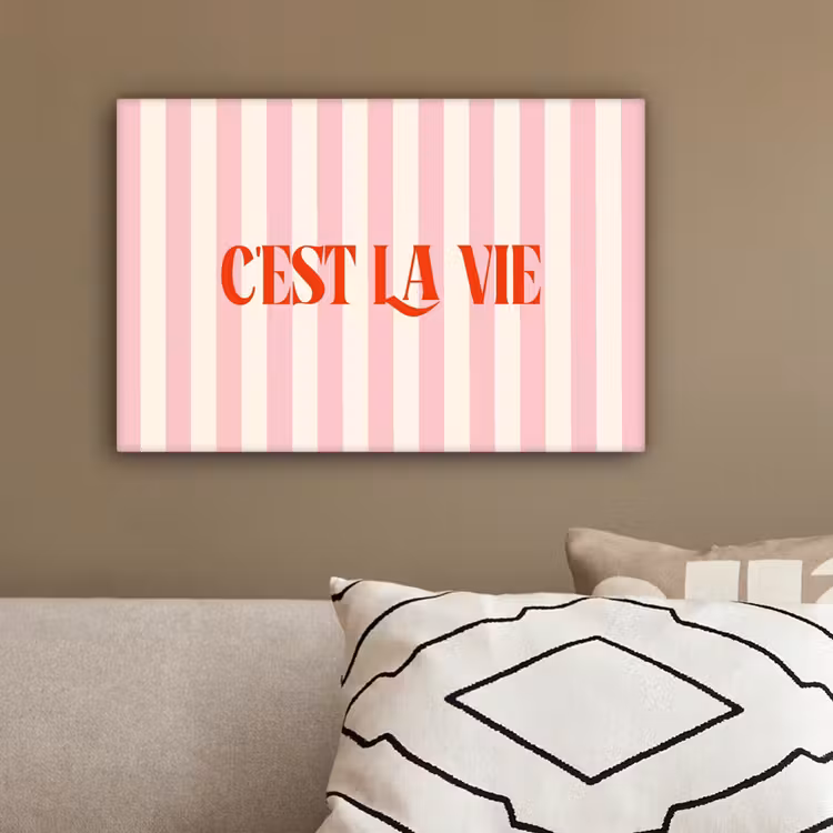 Zachtroze - Rood - Strepen - C'est La Vie canvas 2cm klein -sfeer3