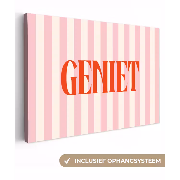 Zachtroze - Rood - Strepen - Geniet canvas 2cm klein -3d