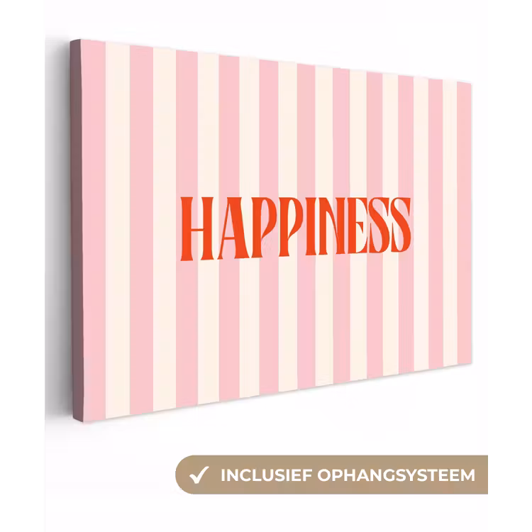 Zachtroze - Rood - Strepen - Happiness canvas 2cm klein -3d