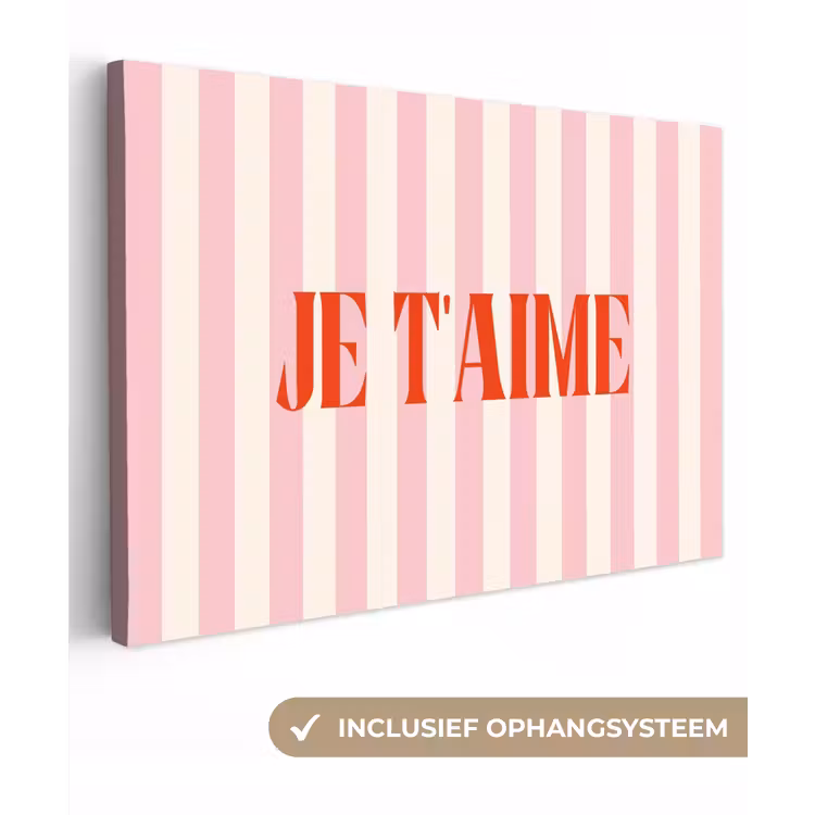 Zachtroze - Rood - Strepen - Je t'aime canvas 2cm klein -3d