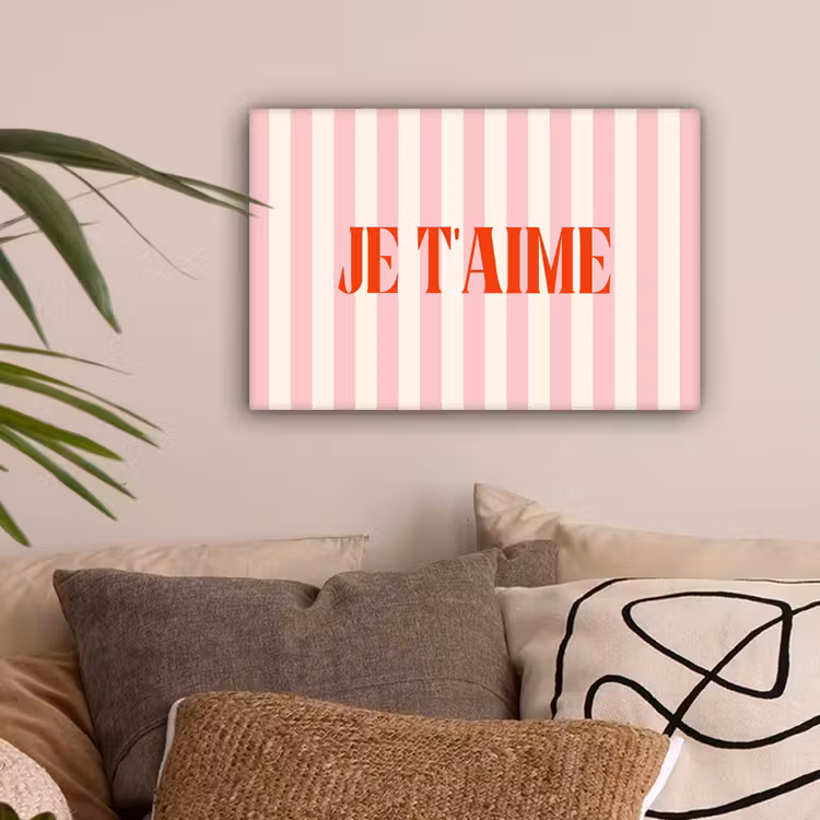 Zachtroze - Rood - Strepen - Je t'aime canvas 2cm klein -sfeer1