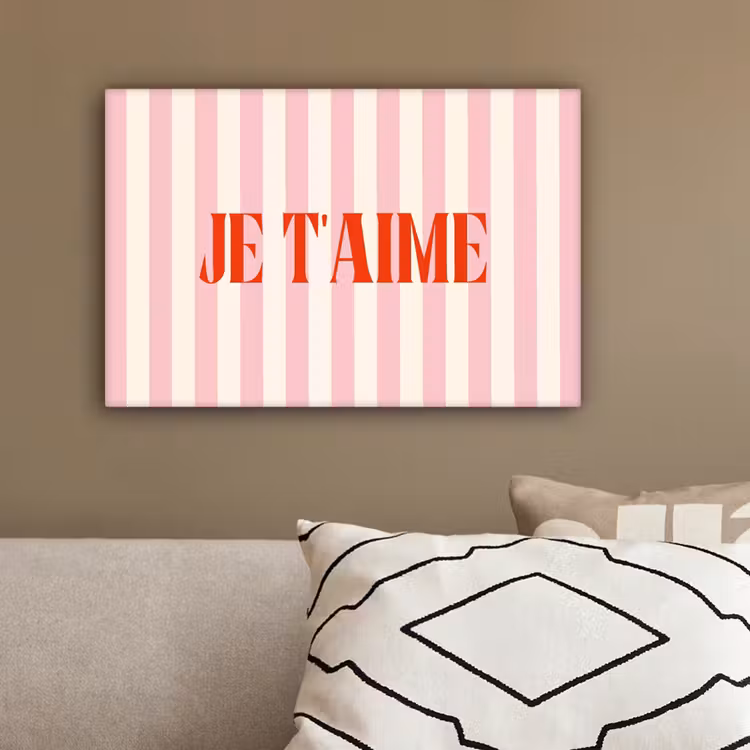 Zachtroze - Rood - Strepen - Je t'aime canvas 2cm klein -sfeer3