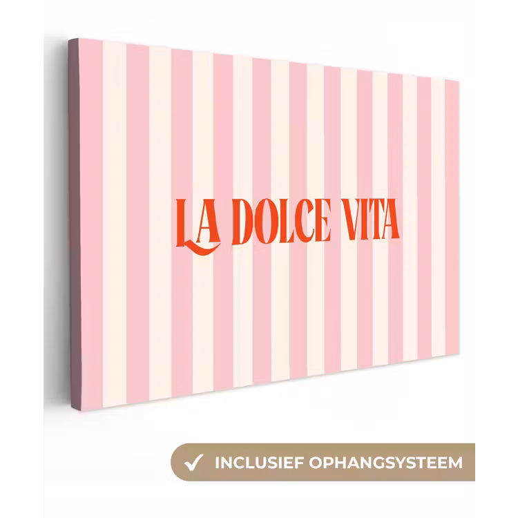 Zachtroze - Rood - Strepen - La Dolce Vita canvas 2cm klein -3d