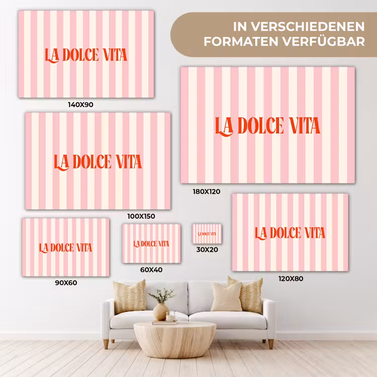 Zachtroze - Rood - Strepen - La Dolce Vita canvas 2cm klein -Xsfeer8_DE