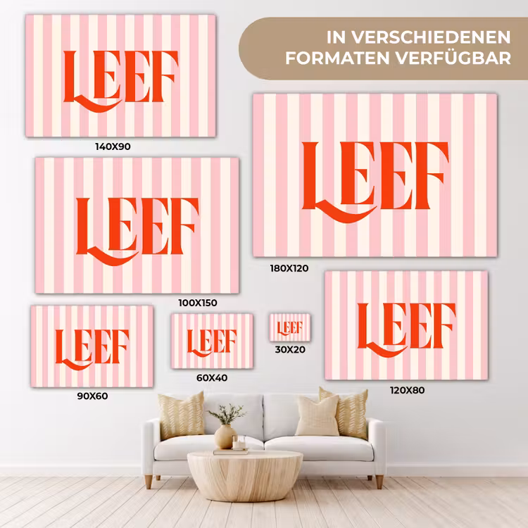 Zachtroze - Rood - Strepen - Leef canvas 2cm klein -Xsfeer8_DE