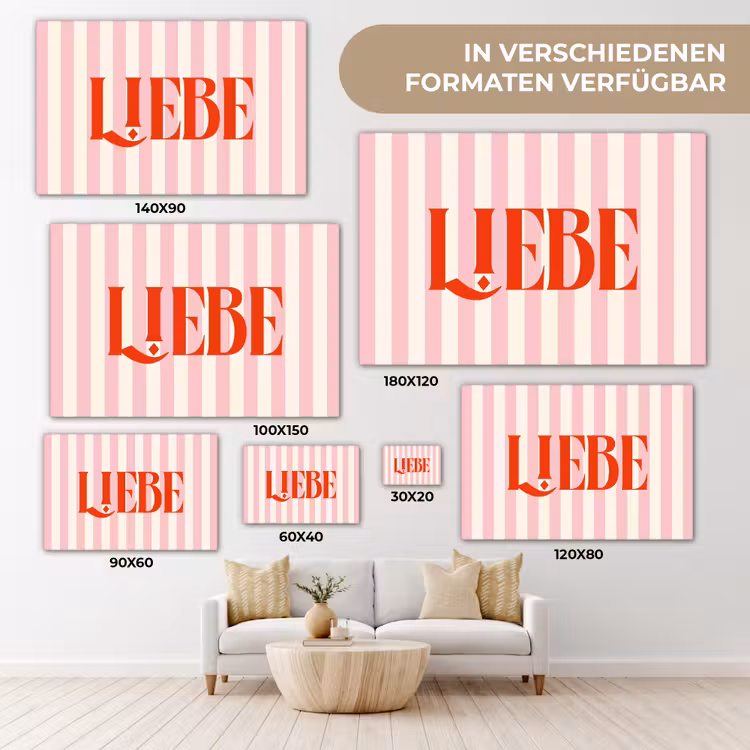 Zachtroze - Rood - Strepen - Liebe canvas 2cm klein -Xsfeer8_DE