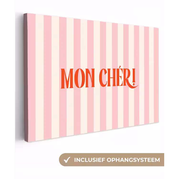Zachtroze - Rood - Strepen - Mon Chéri canvas 2cm klein -3d