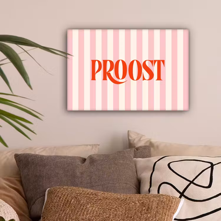 Zachtroze - Rood - Strepen - Proost canvas 2cm klein -sfeer1
