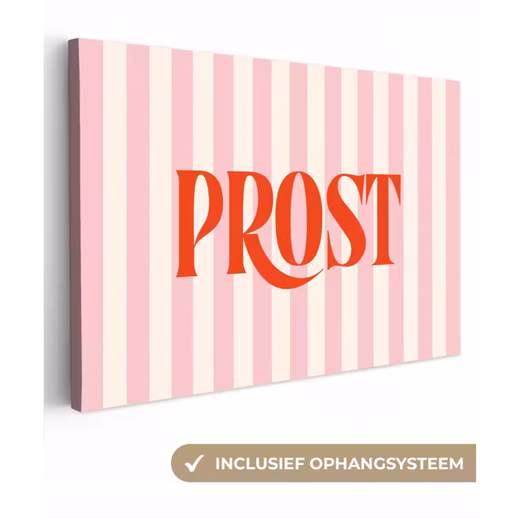 Zachtroze - Rood - Strepen - Prost canvas 2cm klein -3d