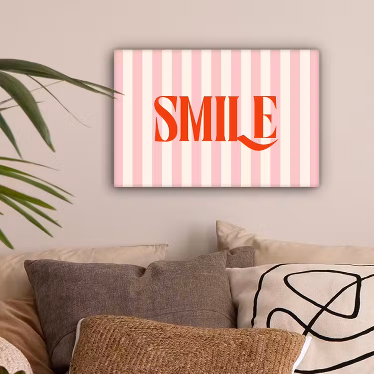 Zachtroze - Rood - Strepen - Smile canvas 2cm klein -sfeer1