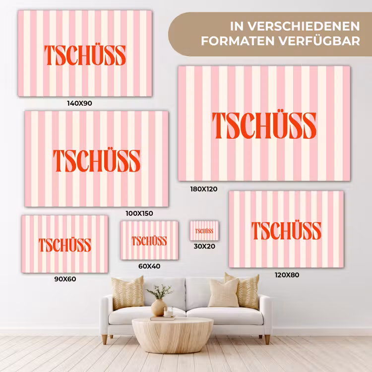 Zachtroze - Rood - Strepen - Tschüss canvas 2cm klein -Xsfeer8_DE