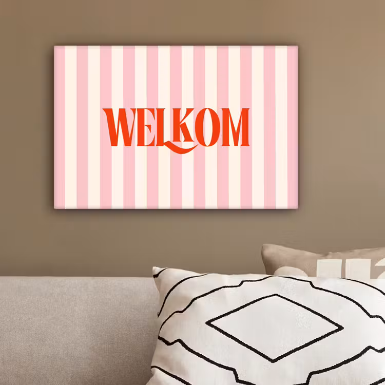 Zachtroze - Rood - Strepen - Welkom canvas 2cm klein -sfeer3