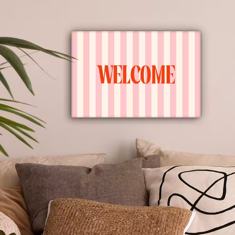 Zachtroze - Rood - Strepen - Welcome canvas 2cm klein -sfeer1
