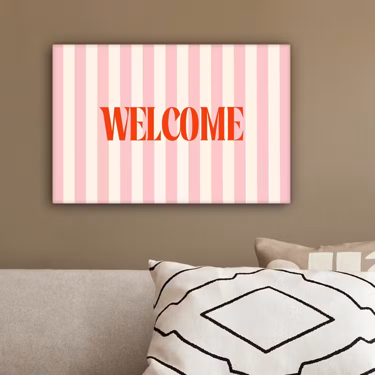 Zachtroze - Rood - Strepen - Welcome canvas 2cm klein -sfeer3