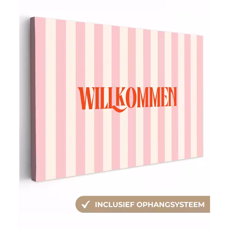 Zachtroze - Rood - Strepen - Wilkommen canvas 2cm klein -3d