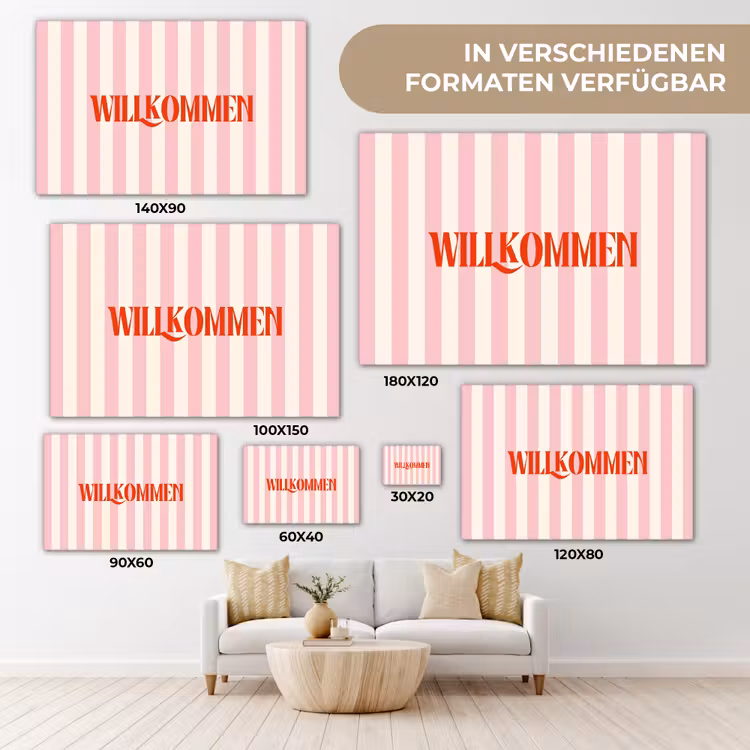Zachtroze - Rood - Strepen - Wilkommen canvas 2cm klein -Xsfeer8_DE