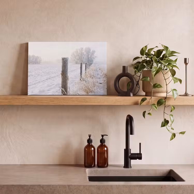Hek - Sneeuw - Mist - Platteland - Nostalgisch canvas 2cm klein -sfeer3