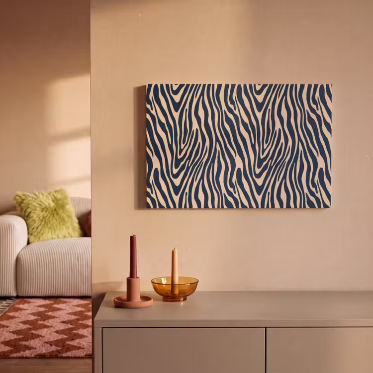 Zebra - Patroon - Blauw - Beige canvas 2cm klein 34 -sfeer1