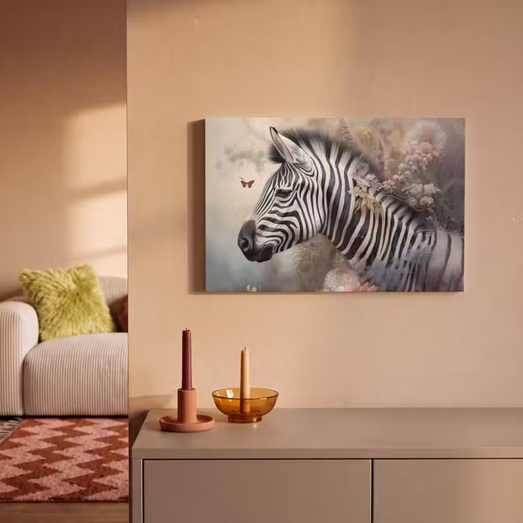 Zebra - Wilde dieren - Vlinder - Bloemen canvas 2cm klein -sfeer1