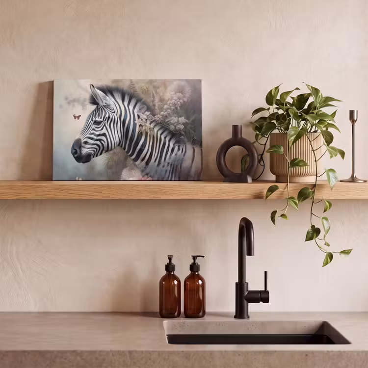 Zebra - Wilde dieren - Vlinder - Bloemen canvas 2cm klein -sfeer3