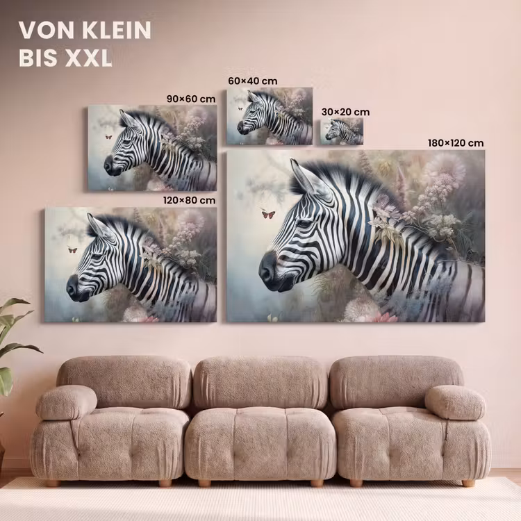 Zebra - Wilde dieren - Vlinder - Bloemen canvas 2cm klein -Xsfeer8_DE