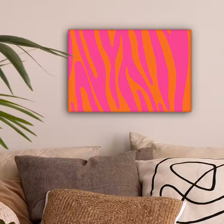 Zebraprint - Roze - Oranje - Dierenprint canvas 2cm klein -sfeer1