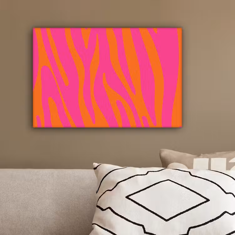 Zebraprint - Roze - Oranje - Dierenprint canvas 2cm klein -sfeer6