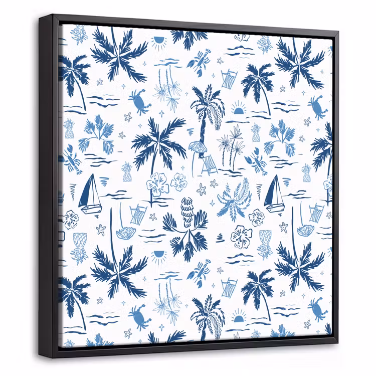 Zee - Patroon - Blauw - Wit Canvas met baklijst klein 1124 -threedimensional_3d_global