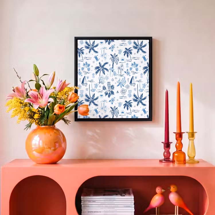 Zee - Patroon - Blauw - Wit Canvas met baklijst klein 1124 -atmosphere_sfeer3_global