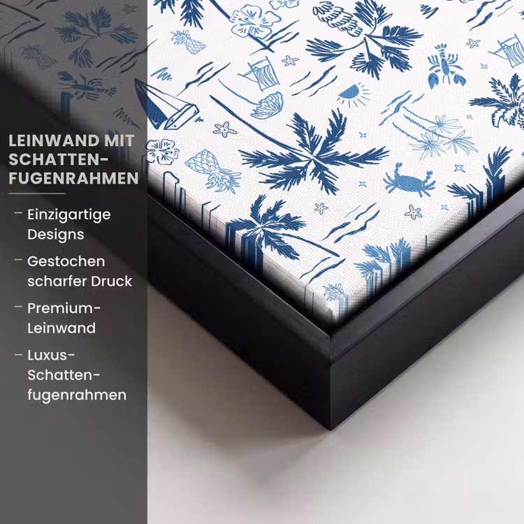 Zee - Patroon - Blauw - Wit Canvas met baklijst klein 1124 -uniquesellingpoint_productkenmerken_DE