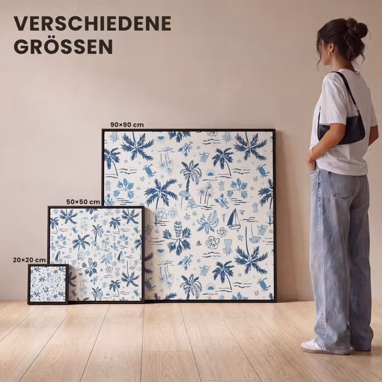 Zee - Patroon - Blauw - Wit Canvas met baklijst klein 1124 -comparison_formatenoverzicht_DE