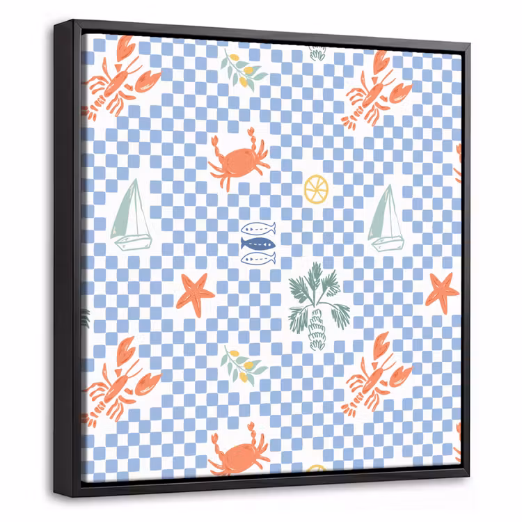 Zee - Patroon - Zeilboot - Blauw Canvas met baklijst klein 1124 -threedimensional_3d_global