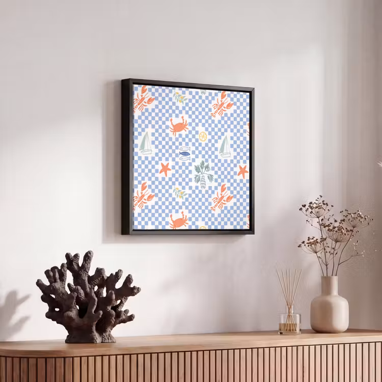 Zee - Patroon - Zeilboot - Blauw Canvas met baklijst klein 1124 -atmosphere_sfeer4_global