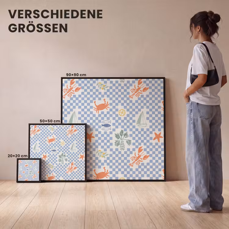 Zee - Patroon - Zeilboot - Blauw Canvas met baklijst klein 1124 -comparison_formatenoverzicht_DE