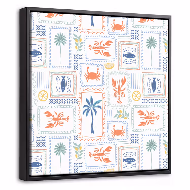 Zee - Zomer - Krab - Patroon Canvas met baklijst klein 1124 -threedimensional_3d_global