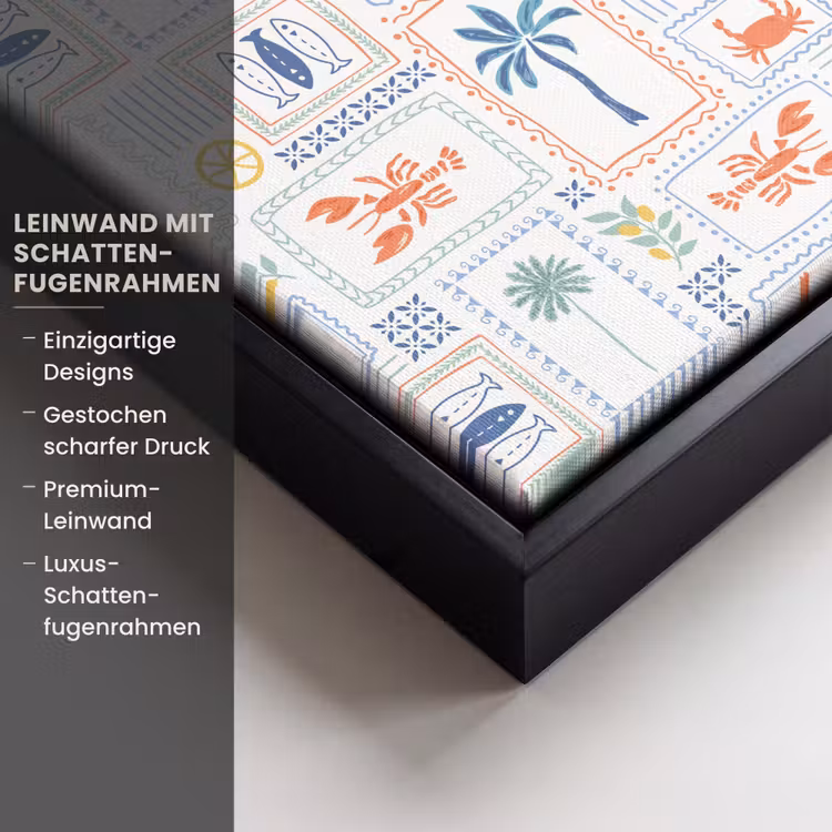 Zee - Zomer - Krab - Patroon Canvas met baklijst klein 1124 -uniquesellingpoint_productkenmerken_DE