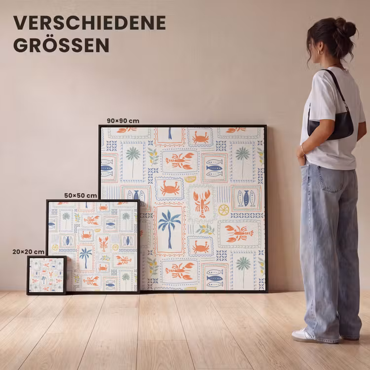 Zee - Zomer - Krab - Patroon Canvas met baklijst klein 1124 -comparison_formatenoverzicht_DE