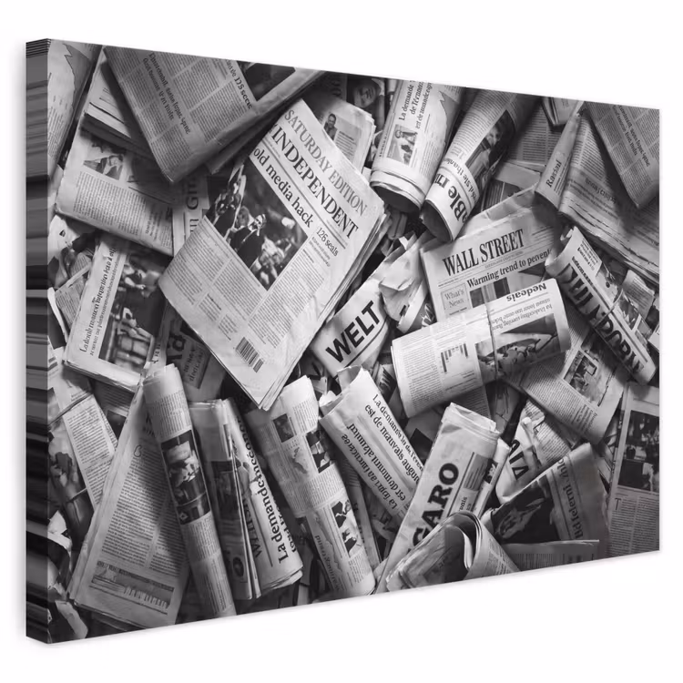 Krant - Stapel - Nieuws - Zwart-wit canvas 2cm klein -3d