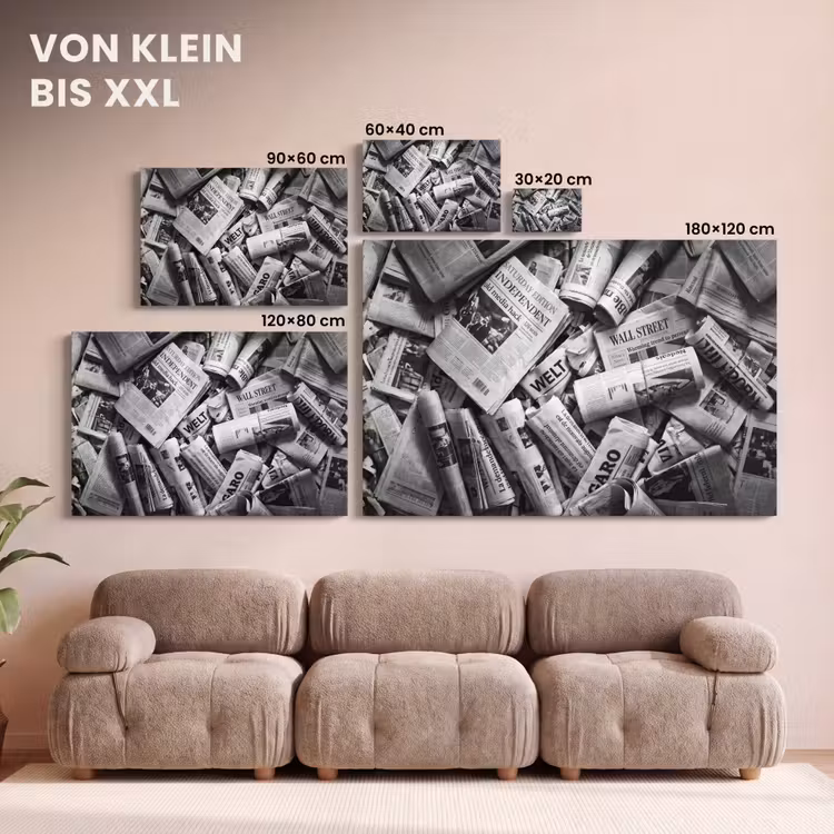 Krant - Stapel - Nieuws - Zwart-wit canvas 2cm klein -Xsfeer8_DE