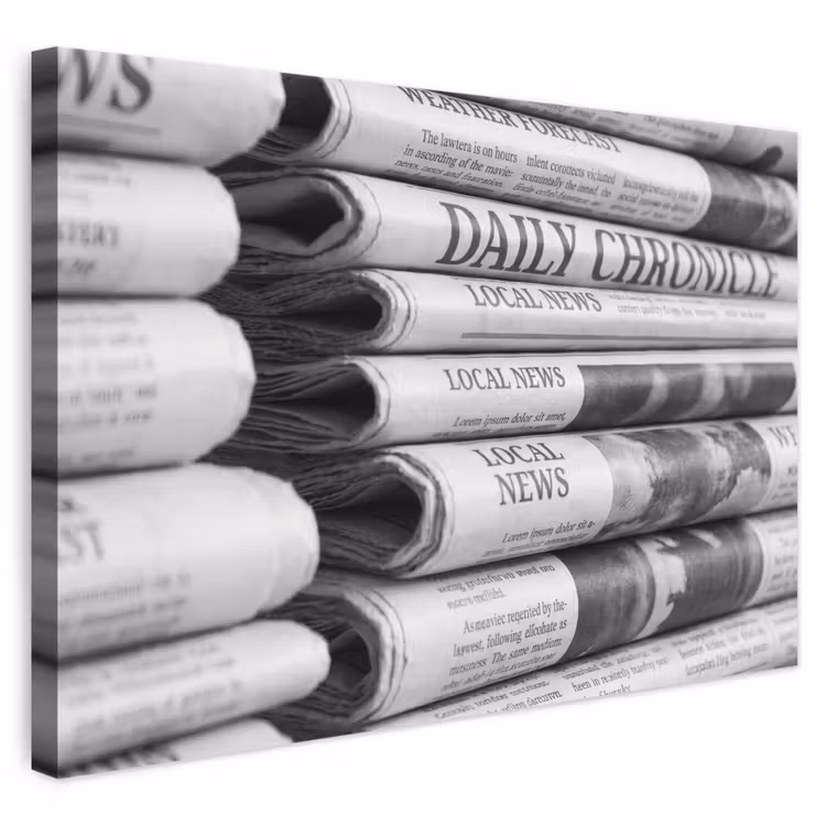 Krant - Stapel - Nieuws - Zwart-wit - Media canvas 2cm klein -3d