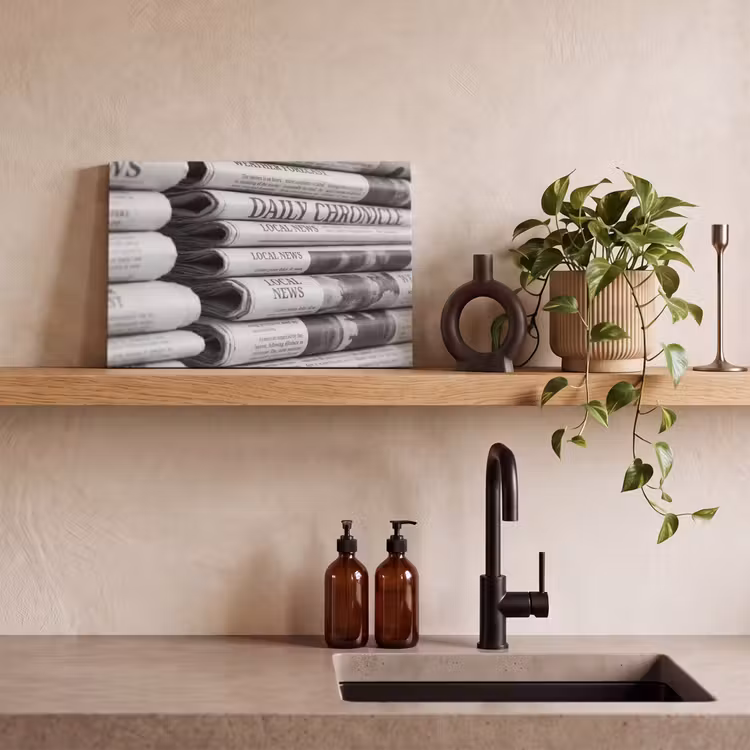 Krant - Stapel - Nieuws - Zwart-wit - Media canvas 2cm klein -sfeer3