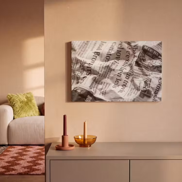 Krant - Gekreukeld - Textuur - Vintage - Zwart-wit canvas 2cm klein -sfeer1
