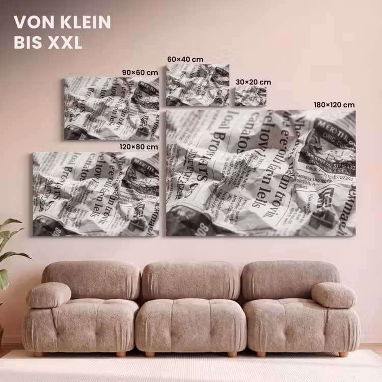 Krant - Gekreukeld - Textuur - Vintage - Zwart-wit canvas 2cm klein -Xsfeer8_DE