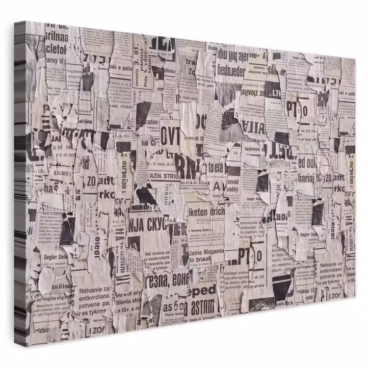 Krant - Gescheurd - Textuur - Abstract - Zwart-wit canvas 2cm klein -3d