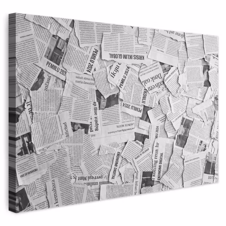 Krant - Versnipperd - Textuur - Zwart-wit - Abstract canvas 2cm klein -3d