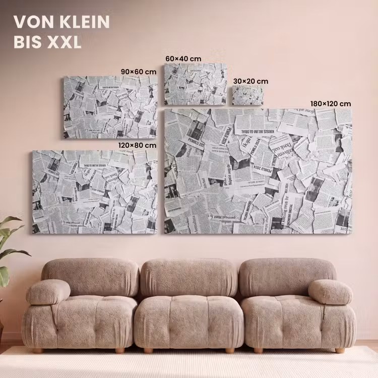 Krant - Versnipperd - Textuur - Zwart-wit - Abstract canvas 2cm klein -Xsfeer8_DE
